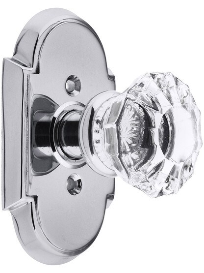Arched Rosette Set With Fluted Crystal Knobs in Polished Chrome.